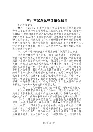 2024年审计审议意见整改情况报告