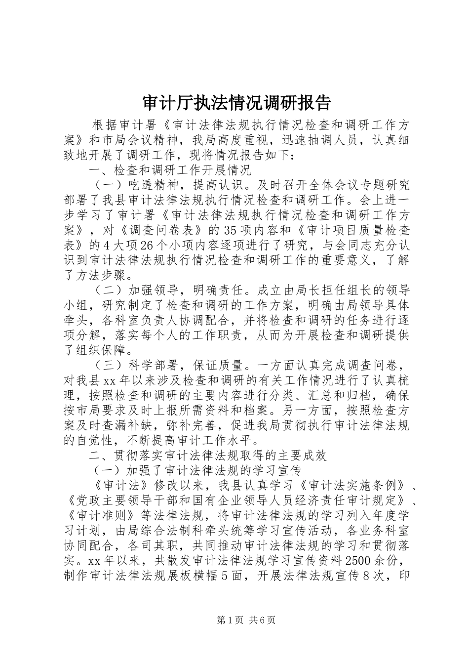 2024年审计厅执法情况调研报告_第1页