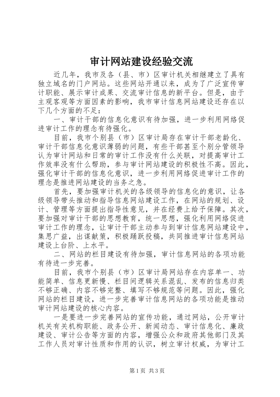 2024年审计网站建设经验交流_第1页