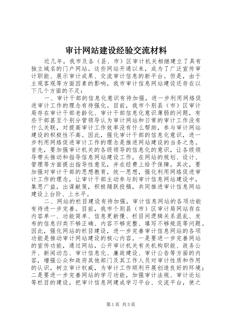 2024年审计网站建设经验交流材料_第1页