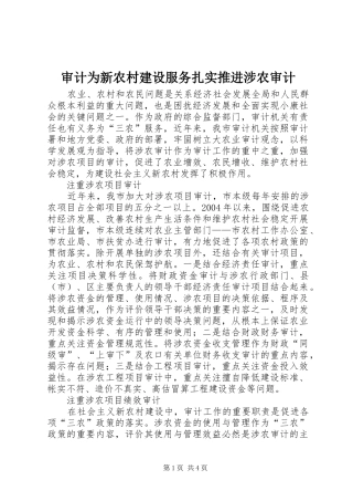 2024年审计为新农村建设服务扎实推进涉农审计