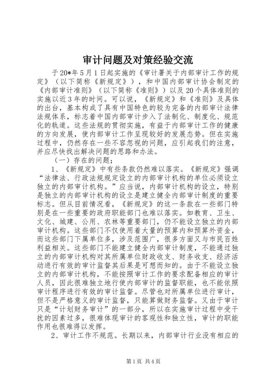 2024年审计问题及对策经验交流_第1页