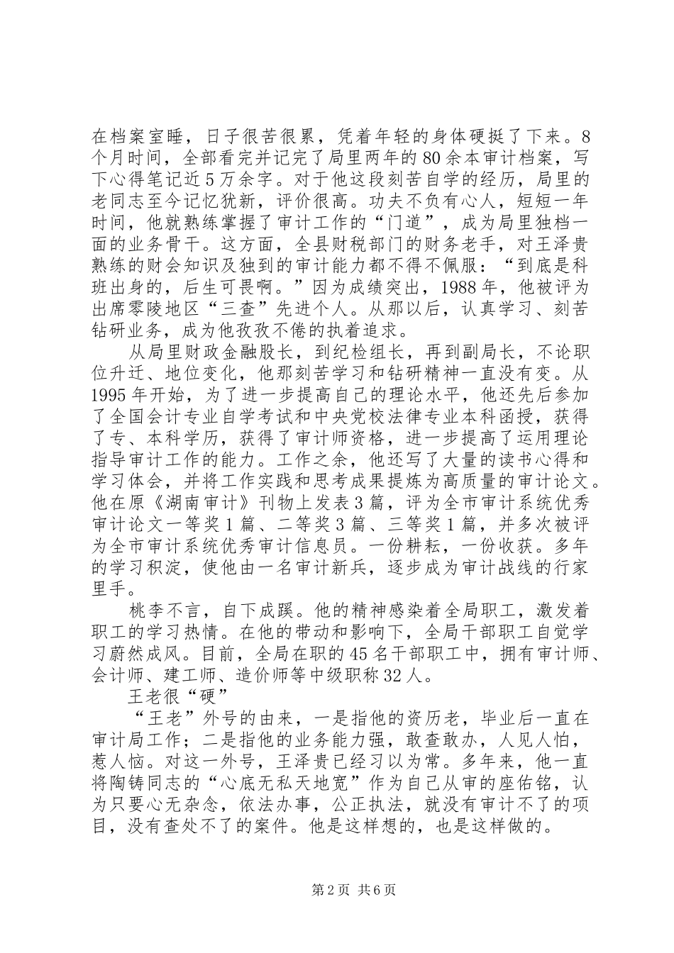 2024年审计系统十佳标兵申报材料_第2页