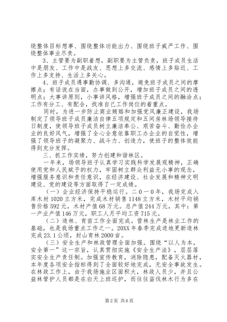 2024年林场领导班子工作总结_第2页