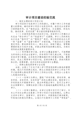 2024年审计项目建设经验交流