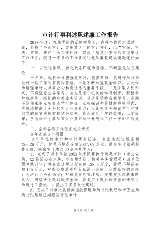 2024年审计行事科述职述廉工作报告
