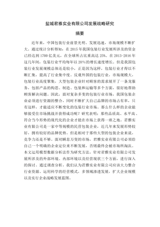 盐城君雅实业有限公司发展战略研究分析  工商管理专业