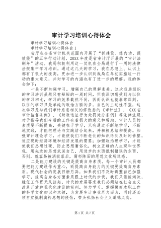 2024年审计学习培训心得体会