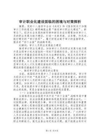 2024年审计职业化建设面临的困境与对策探析