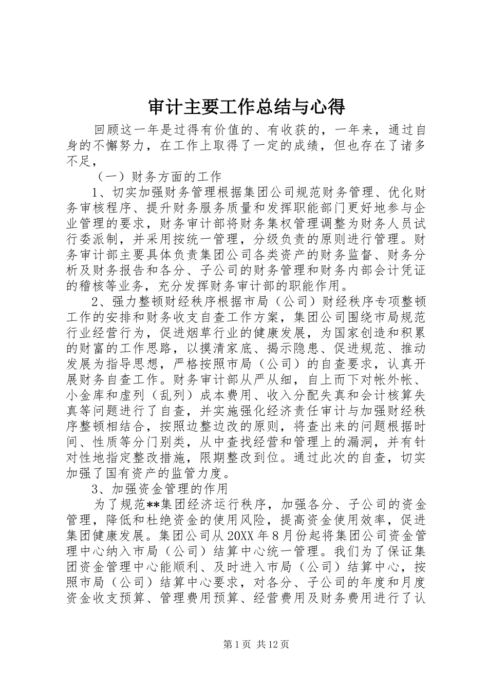 2024年审计主要工作总结与心得_第1页