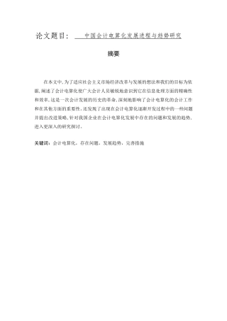 中国会计电算化发展进程与趋势研究分析 会计学专业