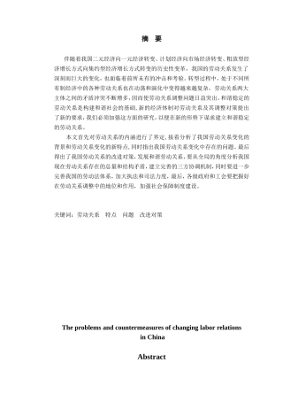中国劳动关系变化中的问题和改进对策分析研究 公共管理专业