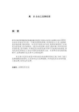 中国民营企业之品牌经营战略分析研究 工商管理专业