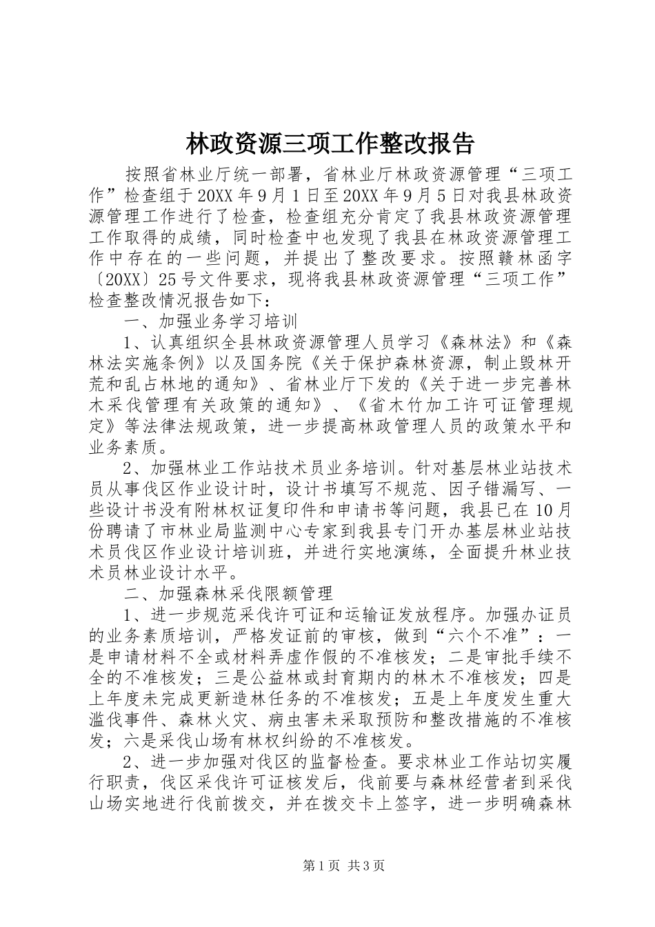 2024年林政资源三项工作整改报告_第1页