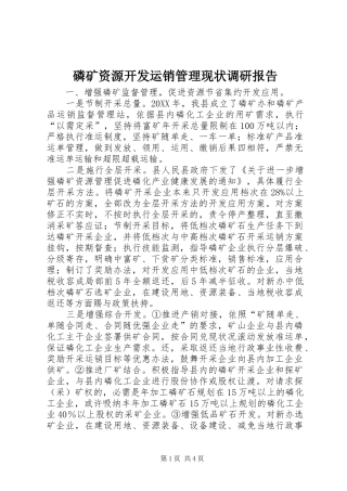 2024年磷矿资源开发运销管理现状调研报告