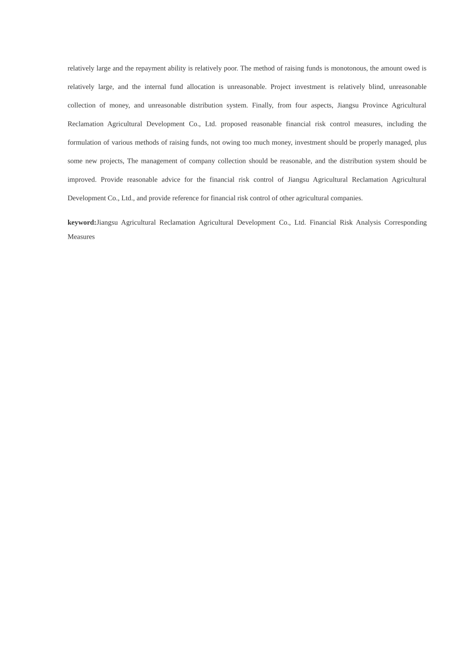 浅谈江苏省农垦农业发展股份有限公司中财务风险的分析与防范  会计学专业_第3页