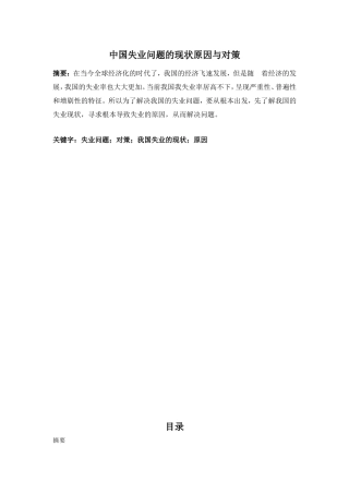 中国失业问题的现状原因与对策分析研究 公共管理专业
