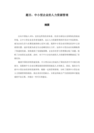 中小型企业的人力资源管理分析研究  工商管理专业