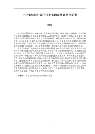 中小型信贷公司信贷业务的发展现状及前景分析研究 财务管理专业