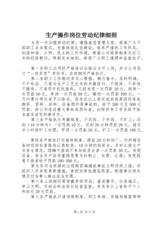 2024年生产操作岗位劳动纪律细则