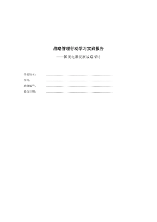 战略管理行动学习实践报告-国美电器发展战略探讨  工商管理专业