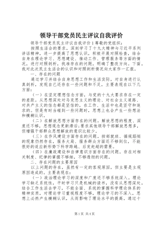 2024年领导干部党员民主评议自我评价