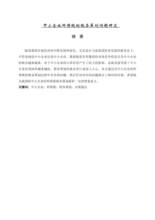 中小企业所得税的税务筹划问题研究分析  税务管理专业
