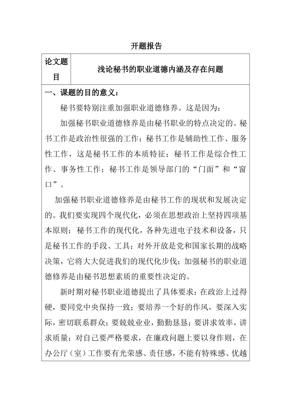 浅论秘书的职业道德内涵及存在问题分析研究  文学专业_第1页