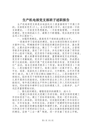 2024年生产机电部党支部班子述职报告