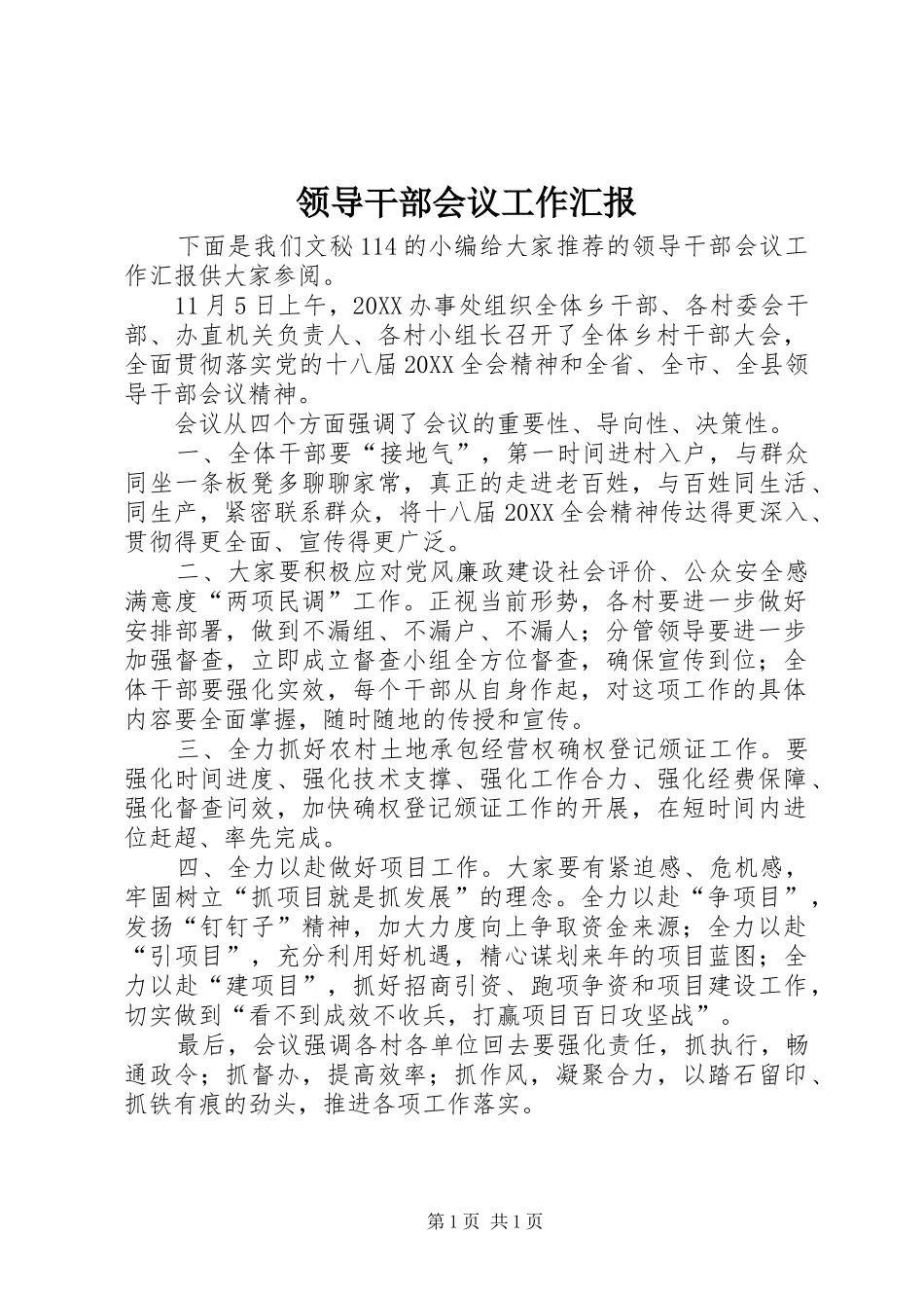 2024年领导干部会议工作汇报_第1页