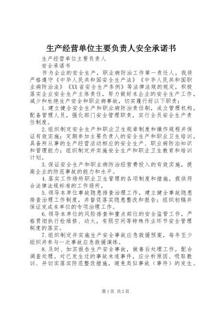 2024年生产经营单位主要负责人安全承诺书