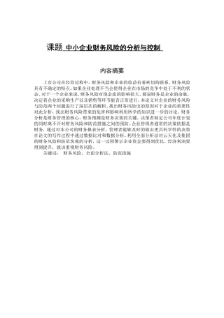 中小企业财务风险的分析与控制分析研究  会计学专业