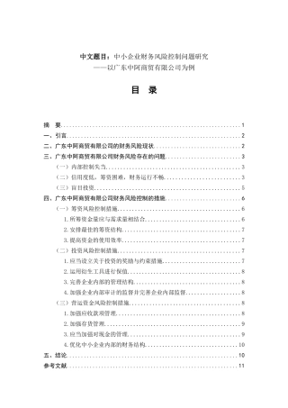 中小企业财务风险控制问题研究—以广东中阿商贸有限公司为例  工商管理专业