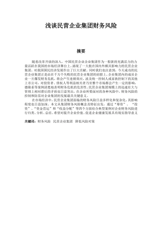 浅谈民营企业集团财务风险分析研究  会计学专业