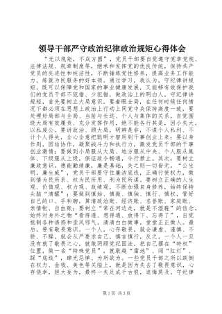 2024年领导干部严守政治纪律政治规矩心得体会