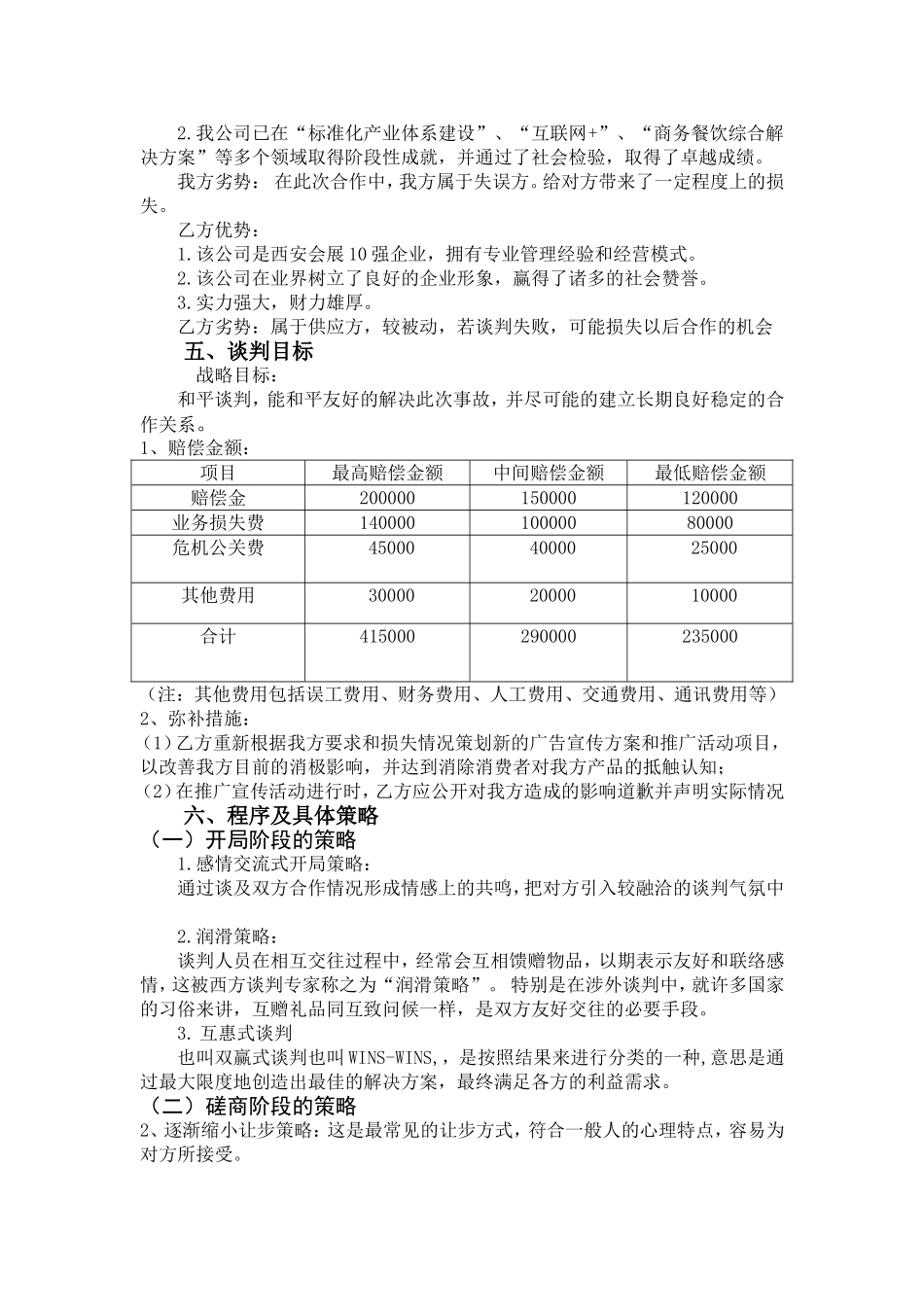 关于武汉市xxx酒厂与武汉市xxx包装厂的谈判方案     会展策划专业_第2页