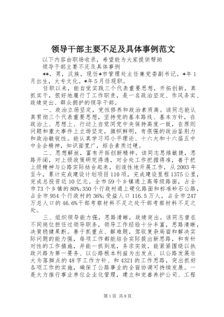 2024年领导干部主要不足及具体事例范文