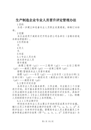 2024年生产制造企业专业人员晋升评定管理办法