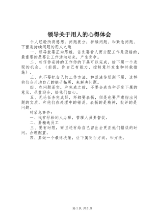 2024年领导关于用人的心得体会