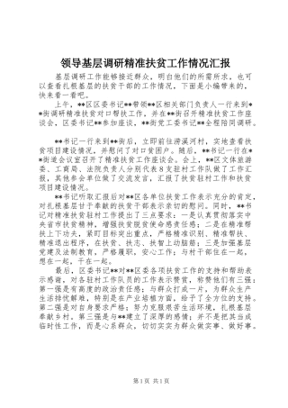 2024年领导基层调研精准扶贫工作情况汇报