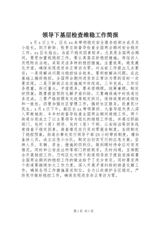 2024年领导下基层检查维稳工作简报