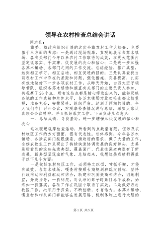 2024年领导在农村检查总结会致辞