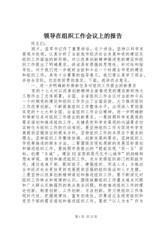 2024年领导在组织工作会议上的报告