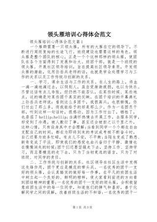 2024年领头雁培训心得体会范文