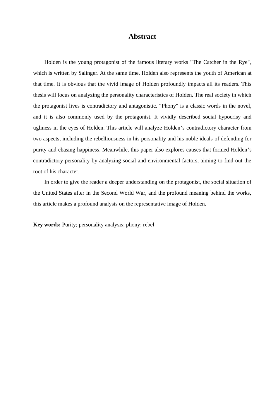 英语学专业 《麦田守望者》主人公霍尔顿人物形象分析_第3页