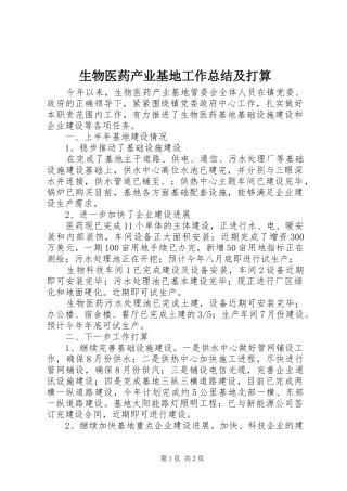 2024年生物医药产业基地工作总结及打算