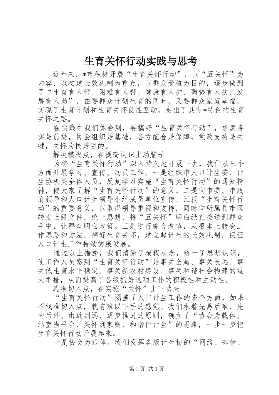 2024年生育关怀行动实践与思考_第1页