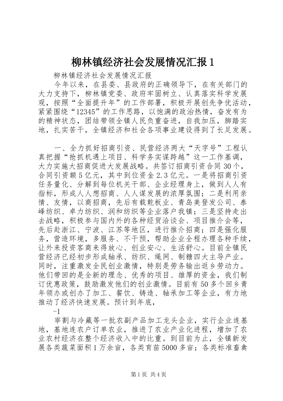 2024年柳林镇经济社会发展情况汇报_第1页