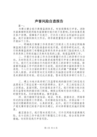 2024年声誉风险自查报告