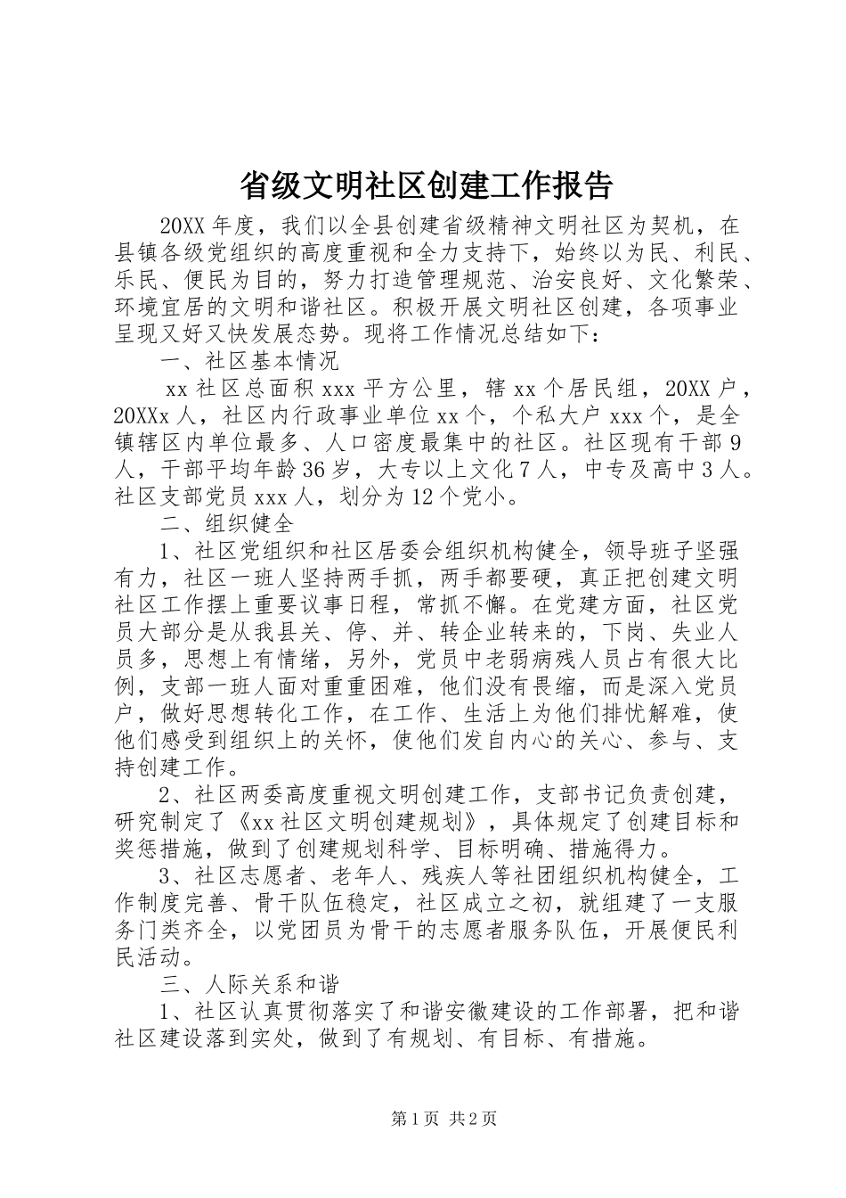 2024年省级文明社区创建工作报告_第1页